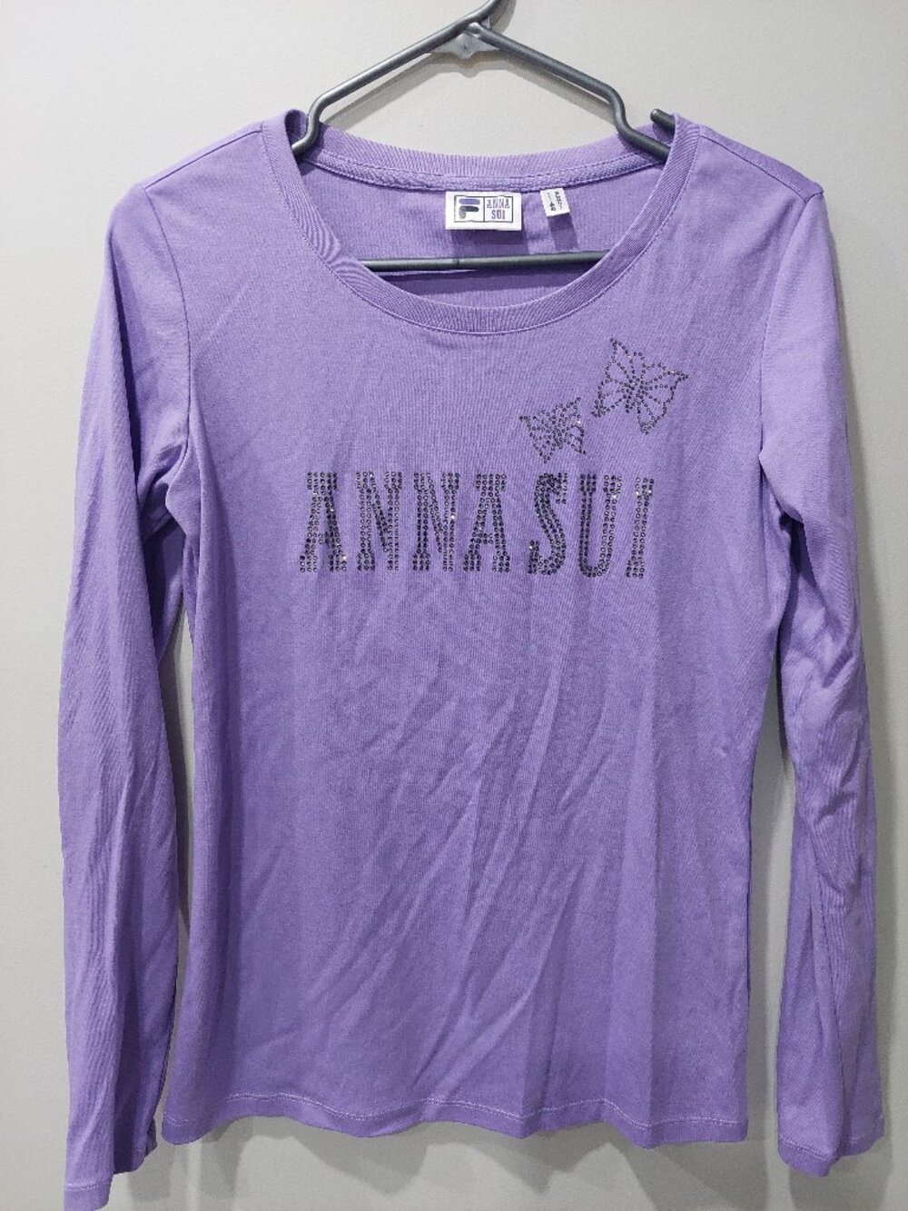 Anna Sui for FILA Women's Sz 8 100% Cotton Rhinestones Butterfly Top